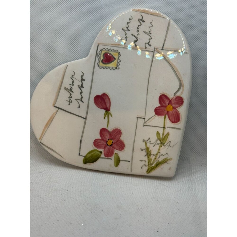 Heart-Shaped Bath & Body Works Ceramic Trinket Dish With Floral & Letter Design